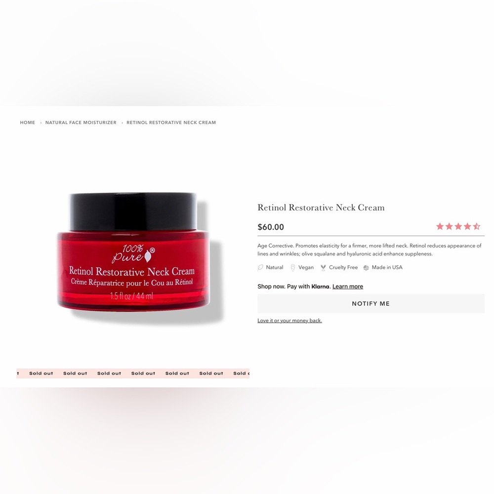 Retinol Restorative Neck Cream 100% PURE NWT
